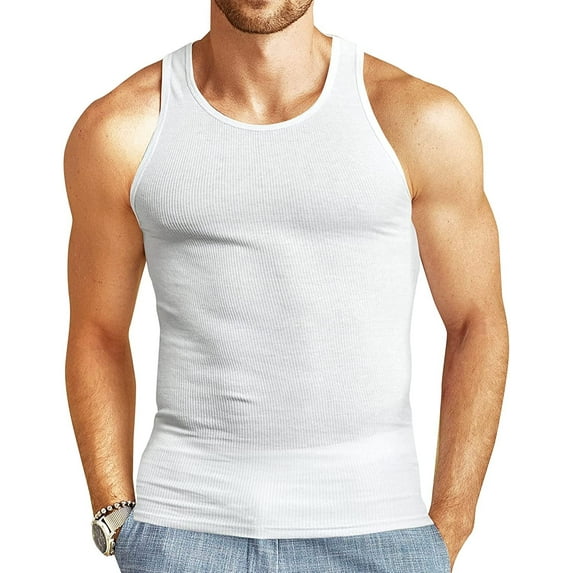 JMR Men Tank Tops 100% Cotton White Sleeveless Undershirts Tagless Ribbed Slim Fit Muscle Tank Top with Scoop Neckline 3-Pack-White, 4X-Large
