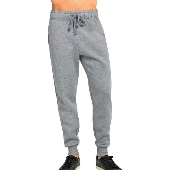 JMR Men's Fleece Sweat Pants, Elastic Waistband with Drawstring, Cuffed Bottom Sweatpants with Side Pockets Heather Grey, 2XL