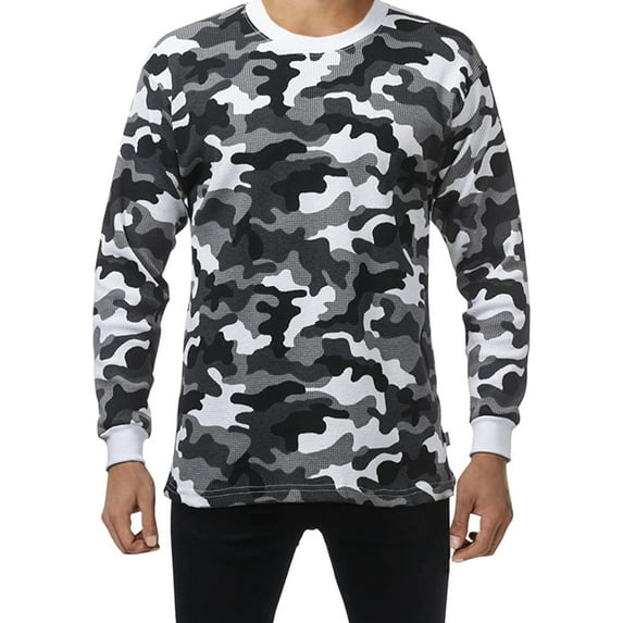 JMR Men's Heavy Weight Long Sleeve Waffle Thermal Shirt Crew Neck Top Underwear, Colors, SizesGrey Camo, Medium
