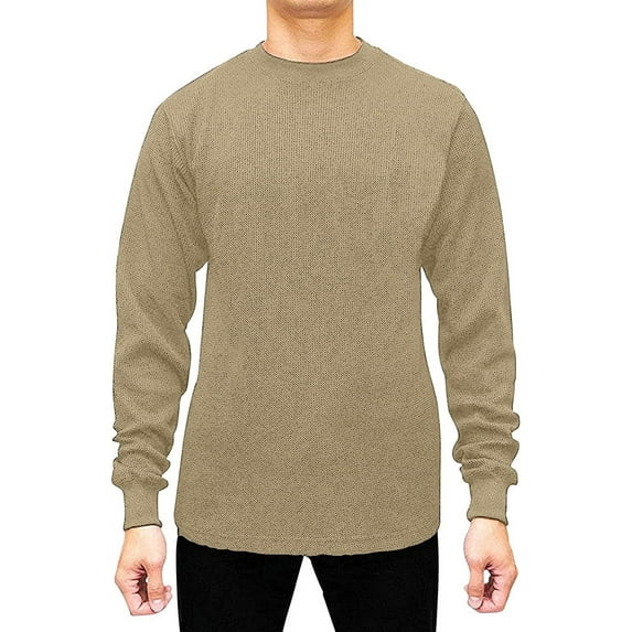 JMR Men's Heavy Weight Long Sleeve Waffle Thermal Shirt Crew Neck Top Underwear, Colors, SizesKhaki, Large
