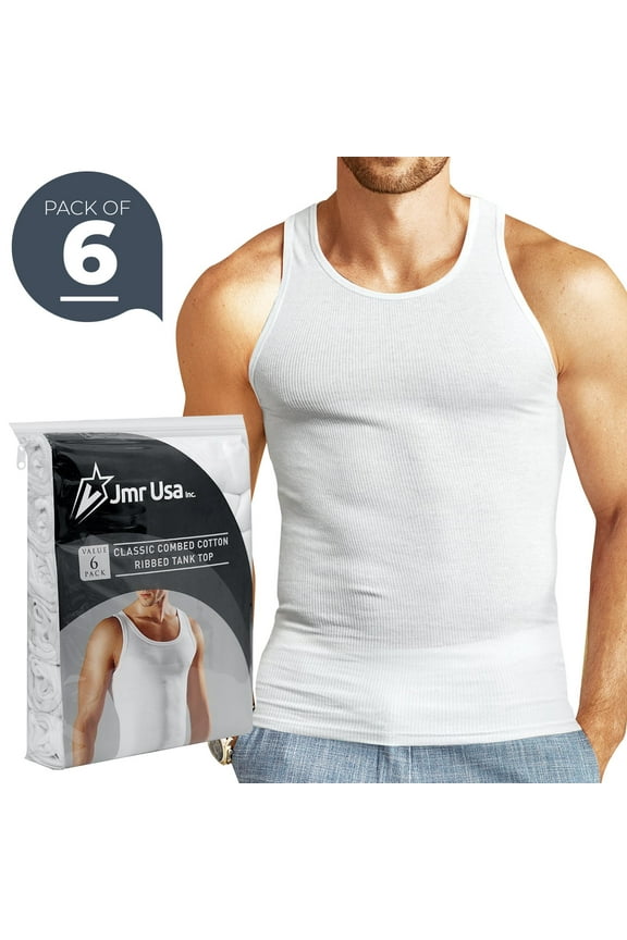 Men's White 100% Cotton Ribbed Tank Tops A- Shirts, 6-Pack 5X-Large