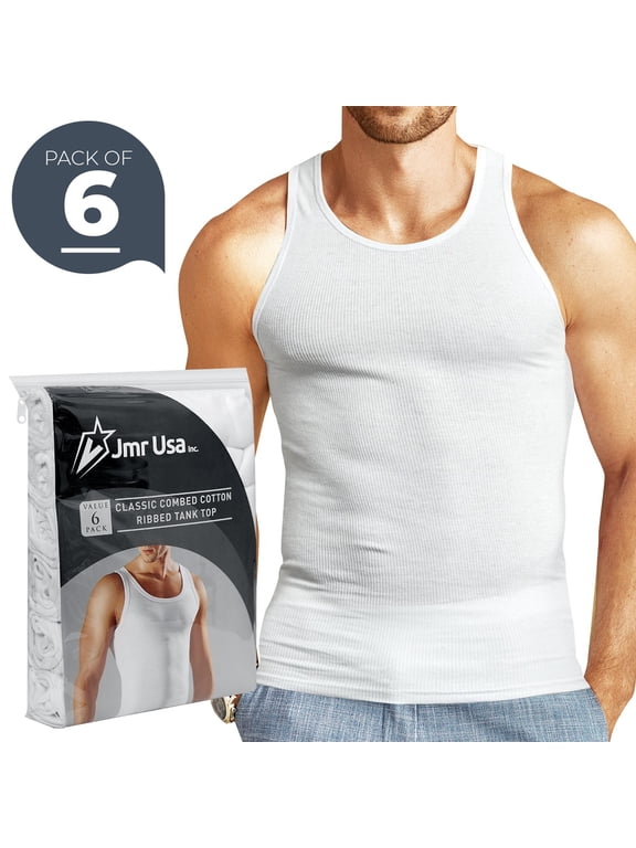 Men's White 100% Cotton Ribbed Tank Tops A- Shirts, 6-Pack 6X-Large