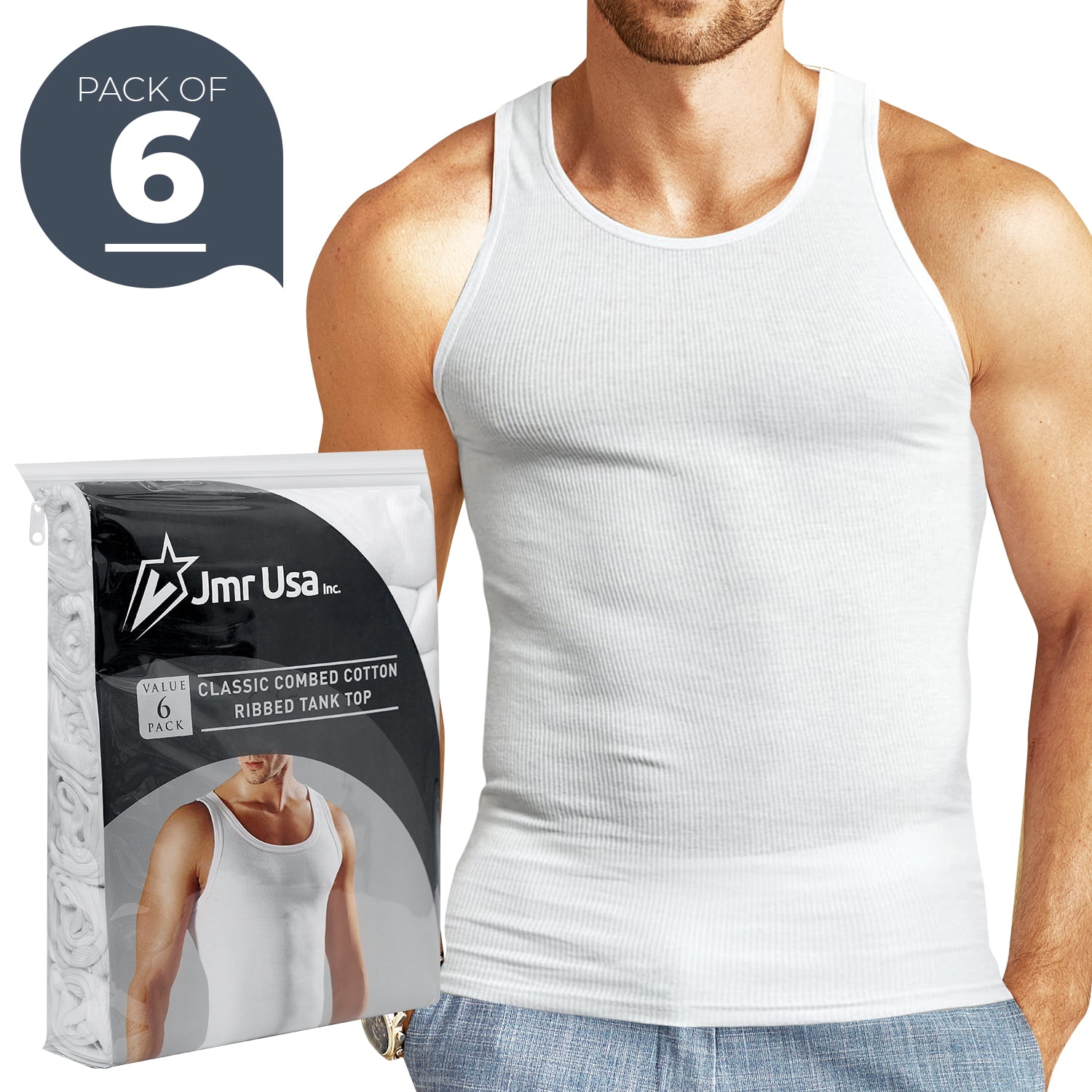 Mens 100% Cotton Tank Top A-Shirt Wife Beater Undershirt Ribbed Black 6  Pack (White, Large) at  Men's Clothing store