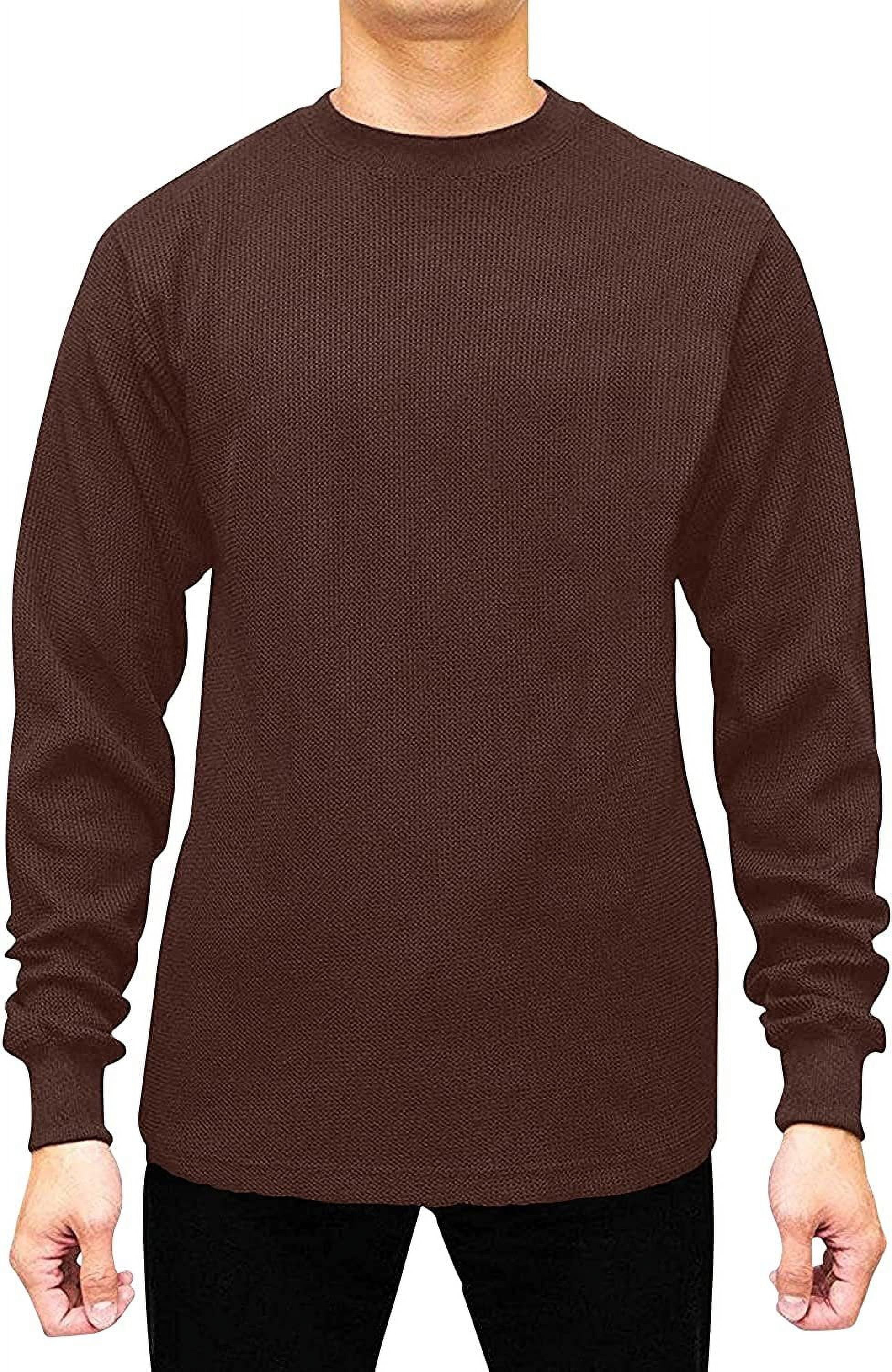 Men's Brown Waffle Knit Thermal Shirt Long Sleeve, Togo Ubuy