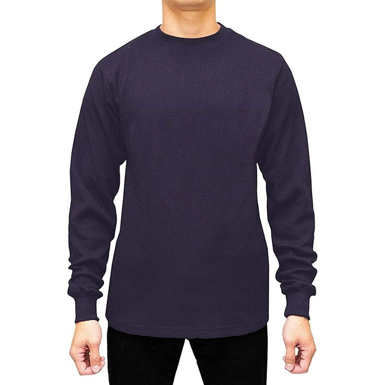 Sleeve USA INC Small Knit Waffle Crew Shirt for JMR Neck Long Men, Navy Thermal