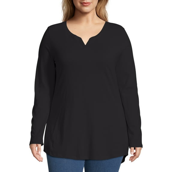 JMS by Hanes Women's Plus Size Lightweight Split V-neck Tunic Top