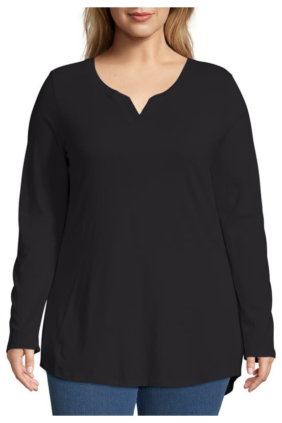 by Hanes Women's Plus Size Lightweight Split V-neck Tunic Top