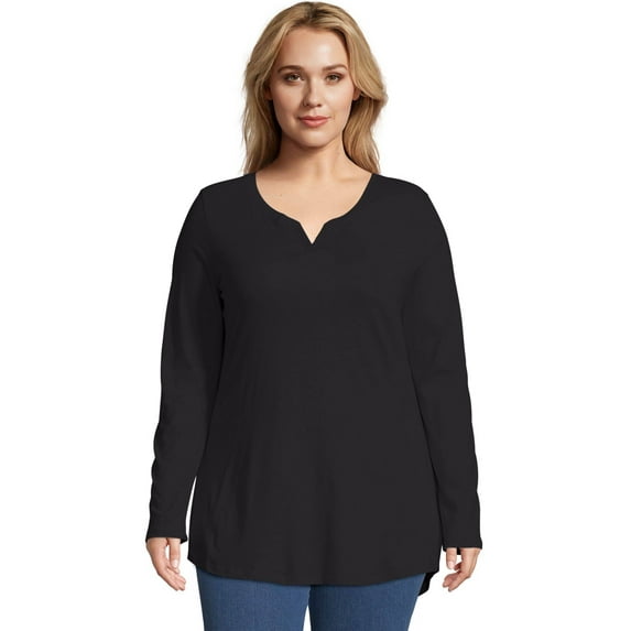 JMS by Hanes Women's Plus Size Lightweight Split V-neck Tunic Top