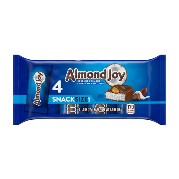 ALMOND JOY Coconut and Almond Chocolate Snack Size Candy Bars, .6 oz (4 Count)