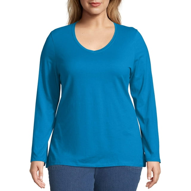 JMS by Hanes PlusSize Women's LongSleeve Vneck Tee