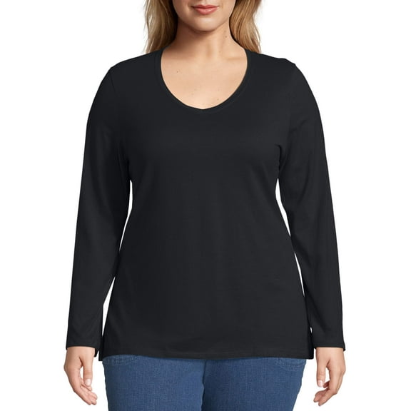 JMS by Hanes Plus-Size Women's Long-Sleeve V-neck Tee