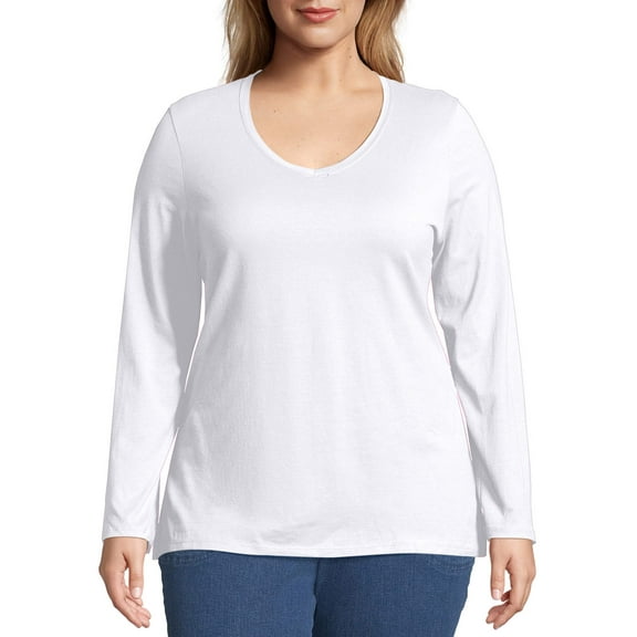 JMS by Hanes Plus-Size Women's Long-Sleeve V-neck Tee