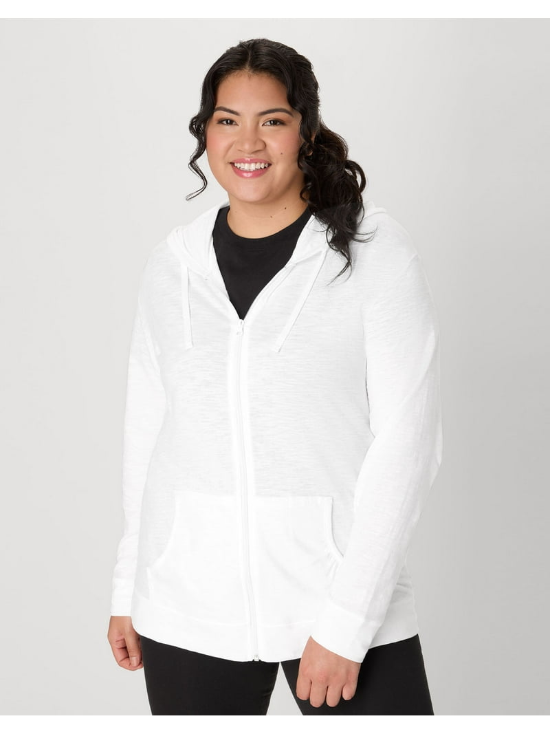 Hanes Just My Size Women's Full-Zip Slub Hoodie (Plus White 2X