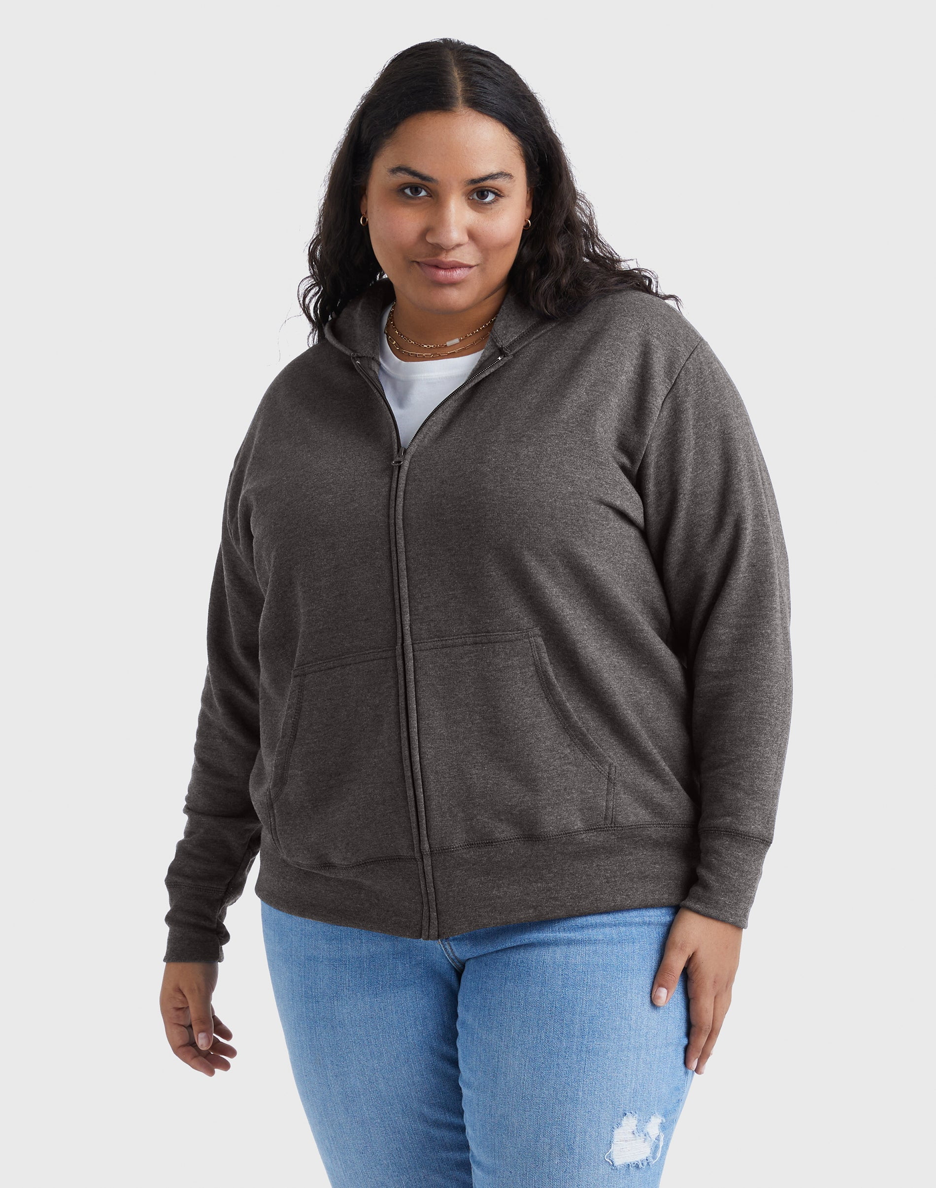 Just My Size ComfortSoft EcoSmart Fleece Full Zip Women s Hoodie Slate Heather 32