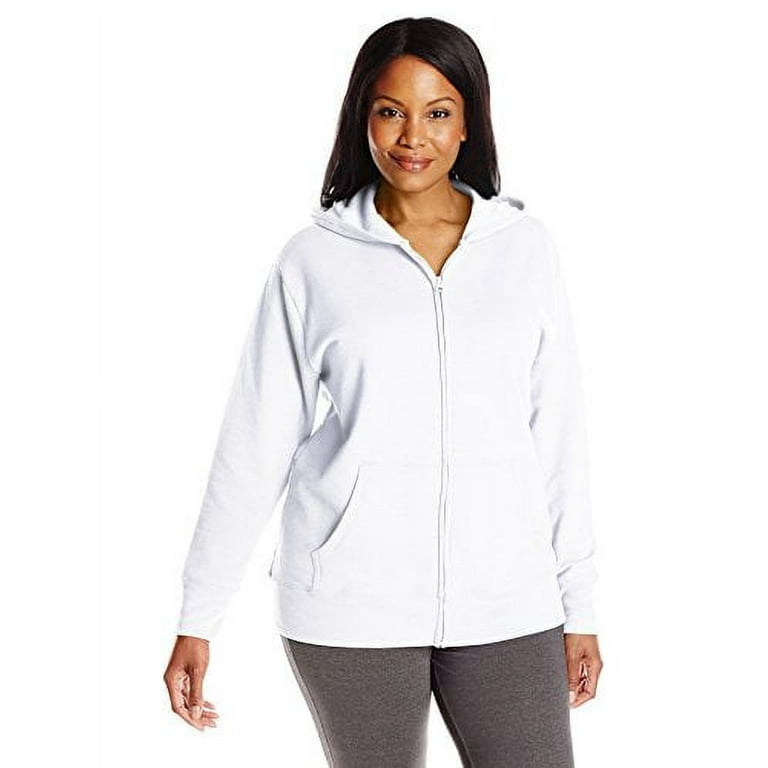 JMS by Hanes Women's Plus-Size Full Zip Fleece Hoodie, White, 5XL 
