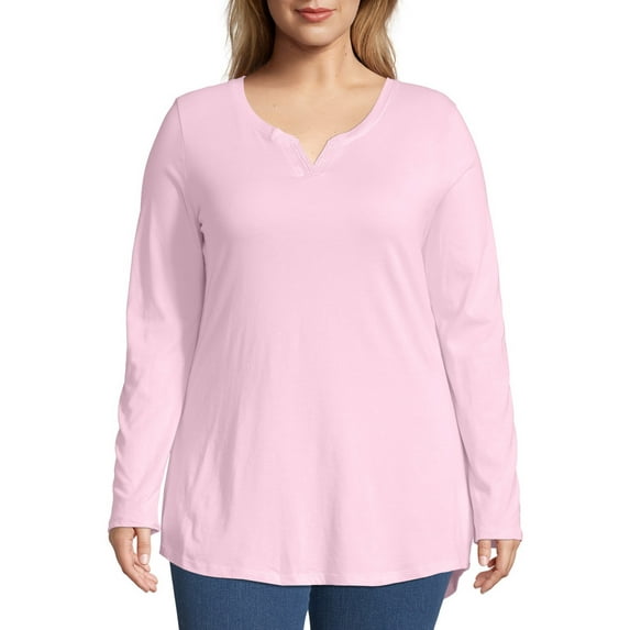 JMS by Hanes Women's Plus Size Lightweight Split V-neck Tunic Top