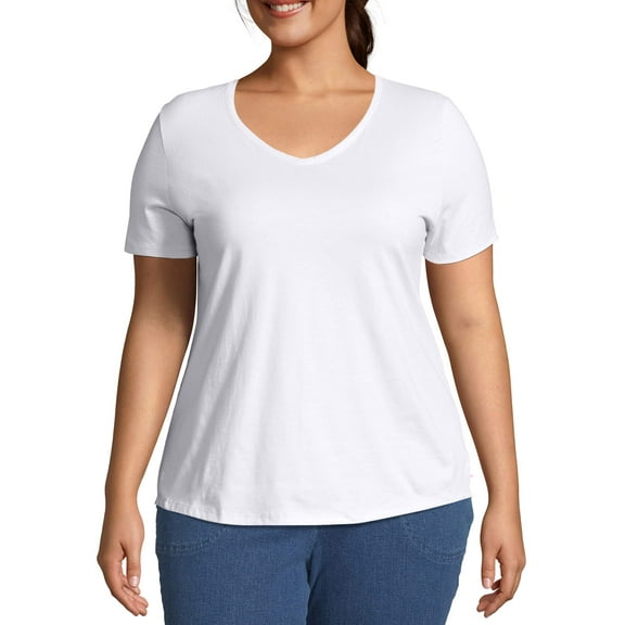 JMS by Hanes Women's Plus Size Short Sleeve V-Neck Tee