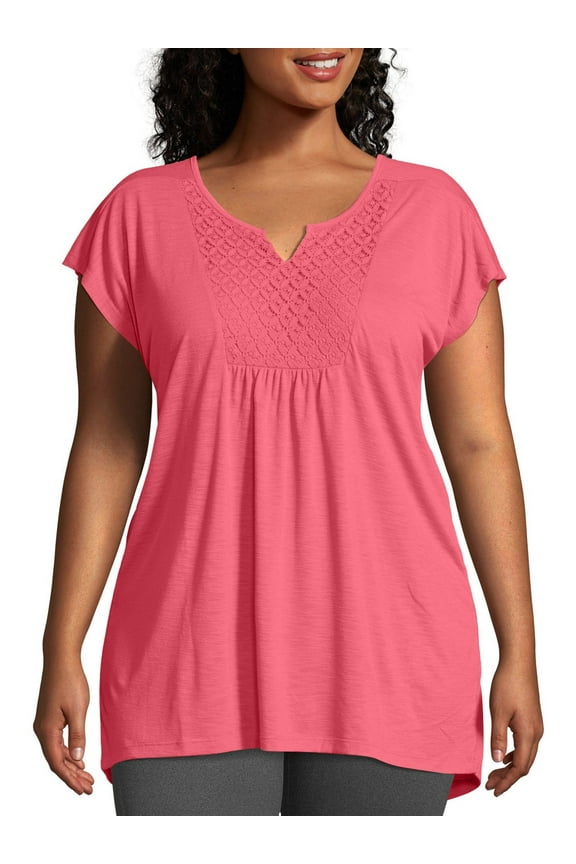JMS by Hanes Women's Plus Size Slub Crochet Bib Tunic