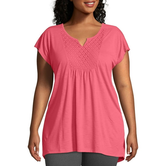 JMS by Hanes Women's Plus Size Slub Crochet Bib Tunic