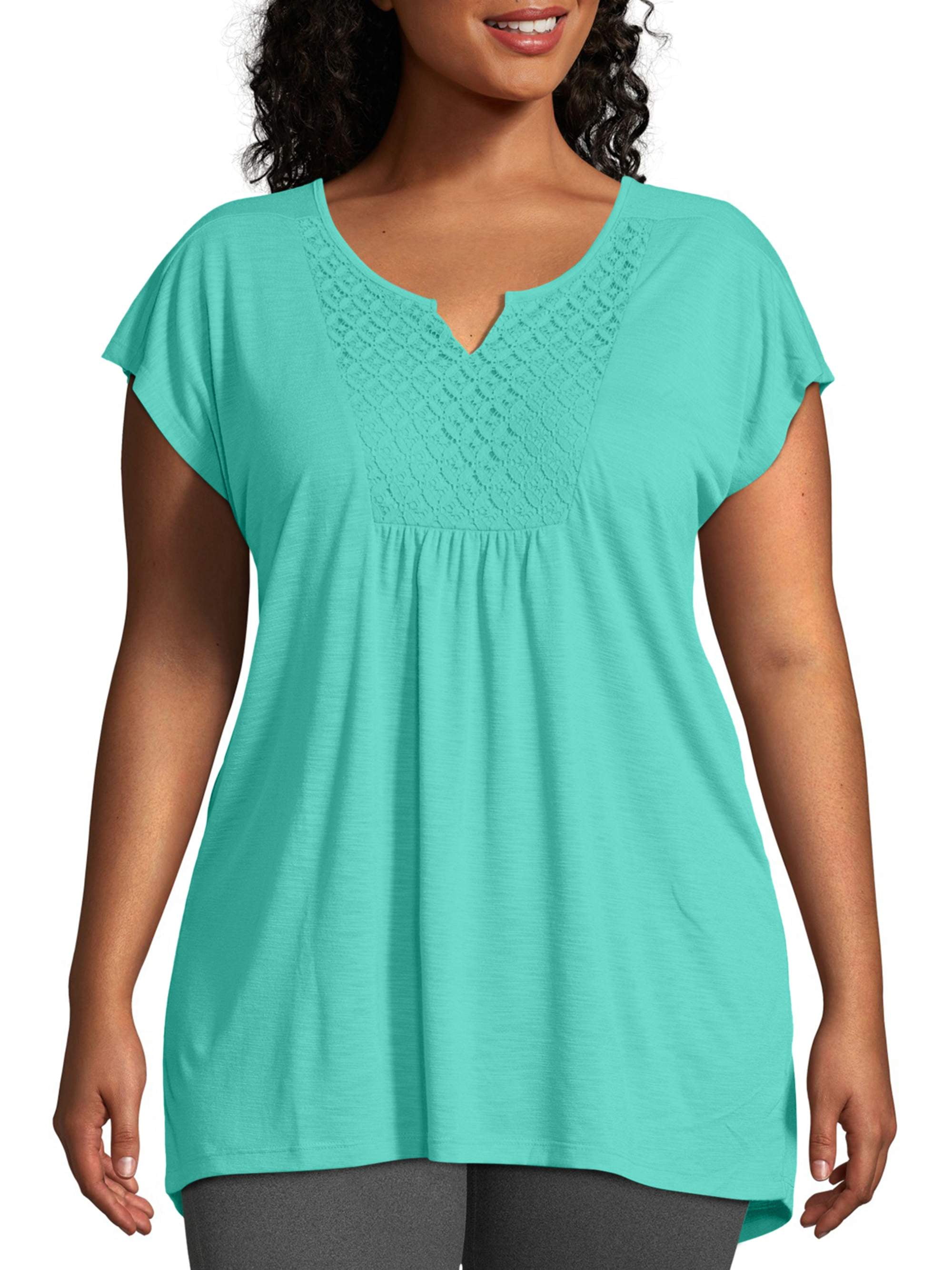 Just My Size Women's Plus-Size Slub Crochet Bib Tunic, Black