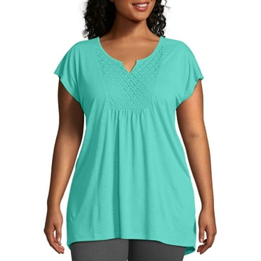 JMS by Hanes Women's Plus Size Slub Crochet Bib Tunic