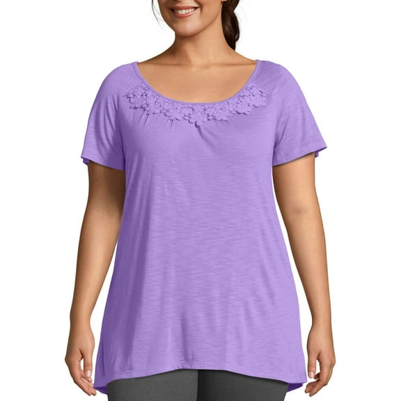 JMS by Hanes Women's Plus Size Slub Crochet Trim Tunic