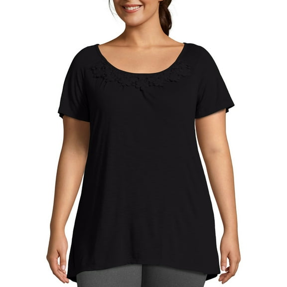 JMS by Hanes Women's Plus Size Slub Crochet Trim Tunic