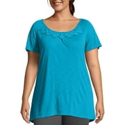 JMS by Hanes Women's Plus Size Slub Crochet Trim Tunic