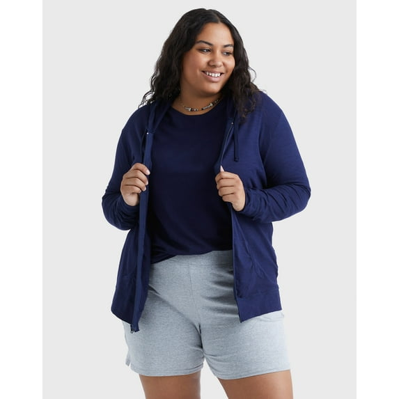 Hanes Just My Size Women's Full-Zip Slub Hoodie (Plus ) Navy 1X