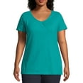 thumbnail image 1 of JMS by Hanes Women's Plus Size Slub Shirred V-Neck, 1 of 5