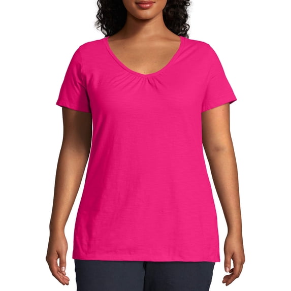 JMS by Hanes Women's Plus Size Slub Shirred V-Neck