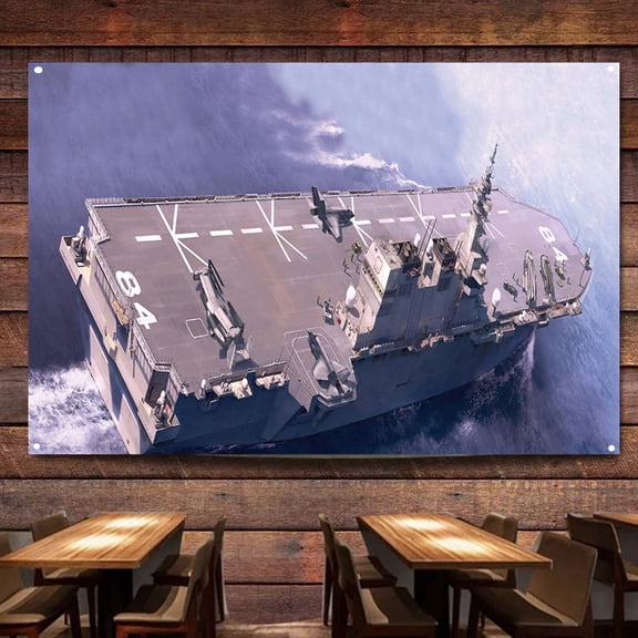 JMSDF DDH Kaga Helicopter Destroyer Battleship Wall Art Banners Hanging Flags Wall Chart Warship Military Art Poster Canvas Print Art Painting Room Office Home Decor Tapestry,38X57 inches