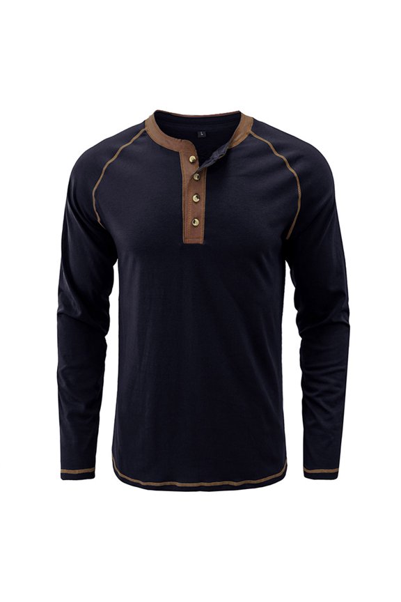 Men's Long Sleeve Round Neck Button T-Shirt Top Classic Comfort Soft Regular Fit Long Sleeve Henley T-Shirt Tee Basic Tee Shirts