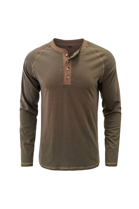 Men's Long Sleeve Round Neck Button T-Shirt Top Classic Comfort Soft Regular Fit Long Sleeve Henley T-Shirt Tee Basic Tee Shirts