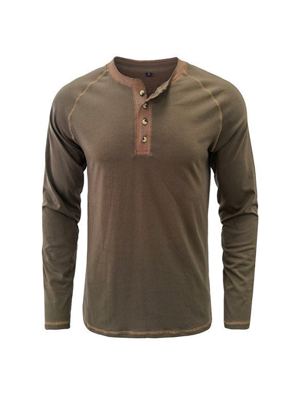 Men's Long Sleeve Round Neck Button T-Shirt Top Classic Comfort Soft Regular Fit Long Sleeve Henley T-Shirt Tee Basic Tee Shirts