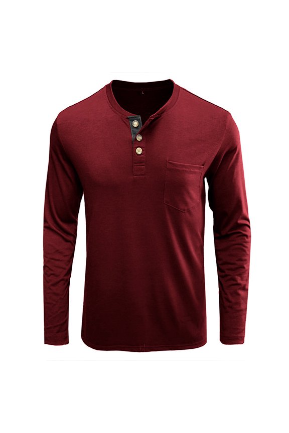 Men's Long Sleeve Round Neck Button T-Shirt Top Henley Shirt Thermal Underwear Henley Top Casual Slim Fit Lightweight T Shirts
