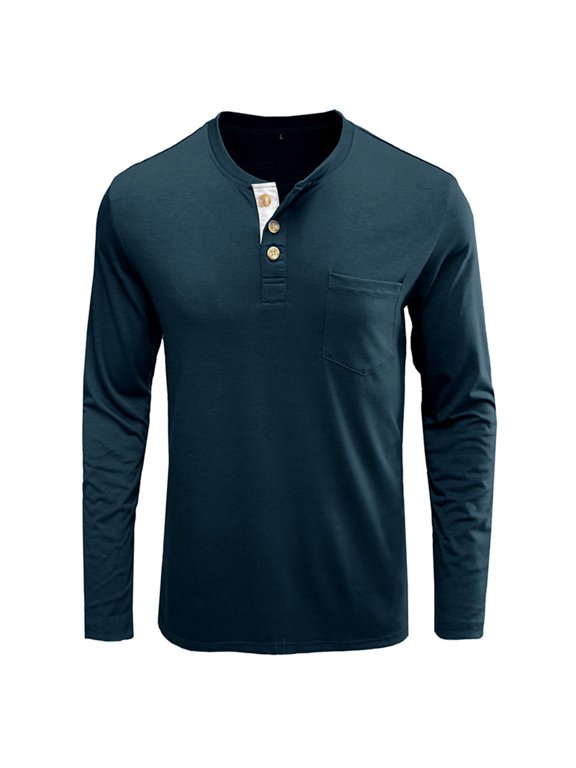 Men's Long Sleeve Round Neck Button T-Shirt Top Henley Shirt Thermal Underwear Henley Top Casual Slim Fit Lightweight T Shirts