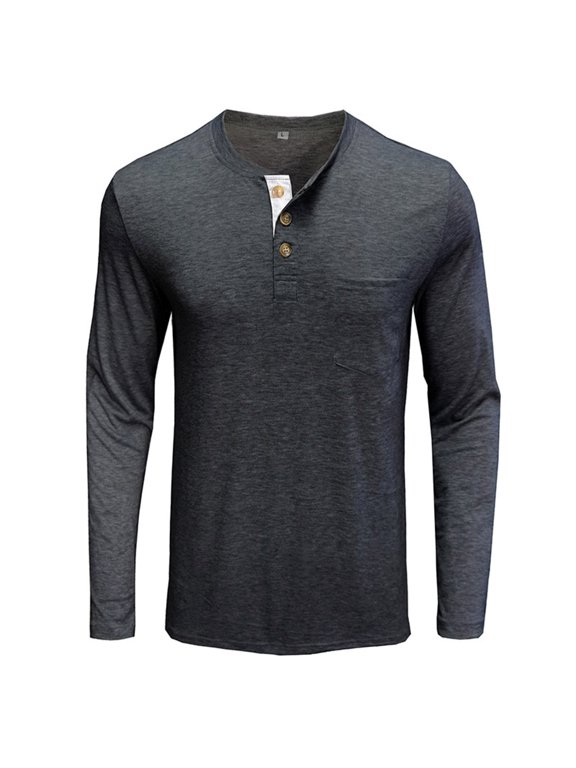 Men's Long Sleeve Round Neck Button T-Shirt Top Henley Shirt Thermal Underwear Henley Top Casual Slim Fit Lightweight T Shirts