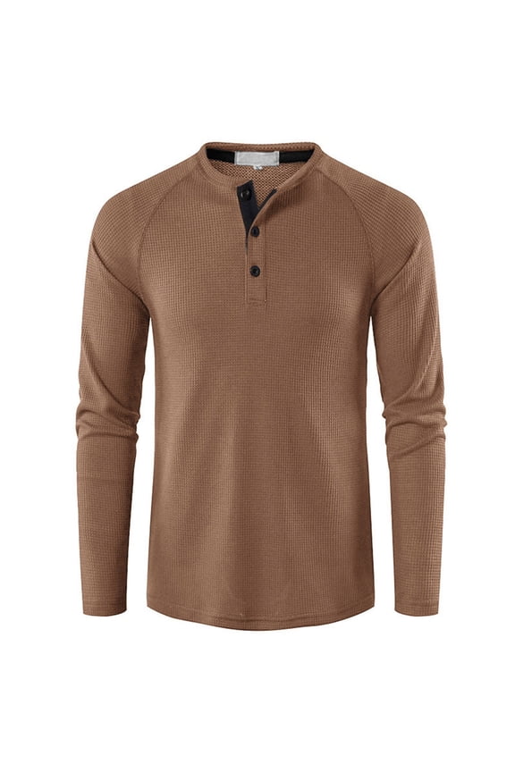 Men's Long Sleeve Round Neck Button T-Shirt Top Mens Henley Shirts Long Sleeve T Shirt Fashion Casual Basic Plain Cotton Tee Shirts