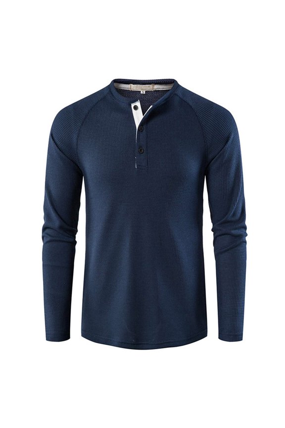 Men's Long Sleeve Round Neck Button T-Shirt Top Mens Henley Shirts Long Sleeve T Shirt Fashion Casual Basic Plain Cotton Tee Shirts