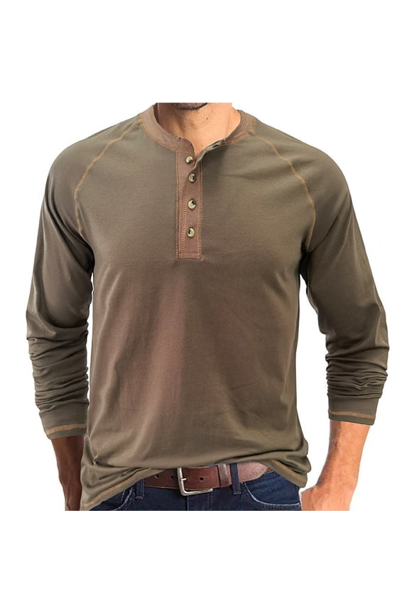 Men's Long Sleeve Round Neck Shirts Henley Shirt Long Sleeve Casual Lightweight Button Cotton Basic T-Shirt Raglan Sleeve
