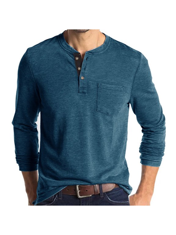 Mens Henley Shirts Long/Short Sleeve T Shirt Fashion Casual Basic Plain Cotton Tee Shirts Casual Slim Fit Lightweight T Shirts