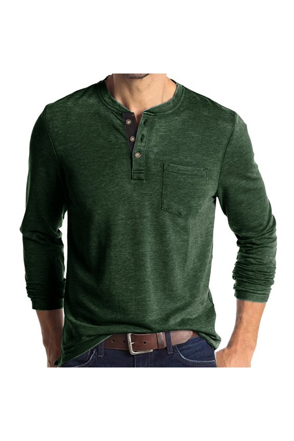 Mens Henley Shirts Long/Short Sleeve T Shirt Fashion Casual Basic Plain Cotton Tee Shirts Casual Slim Fit Lightweight T Shirts
