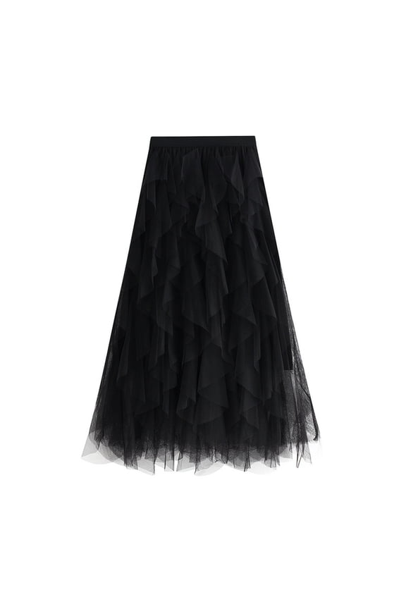 Tulle Skirts for Women Layered Ruffles Tulle Skirt Pleated High Waist Fluffy Maxi Skirt Fairy Cake Dress Long Tutu Party Skirt