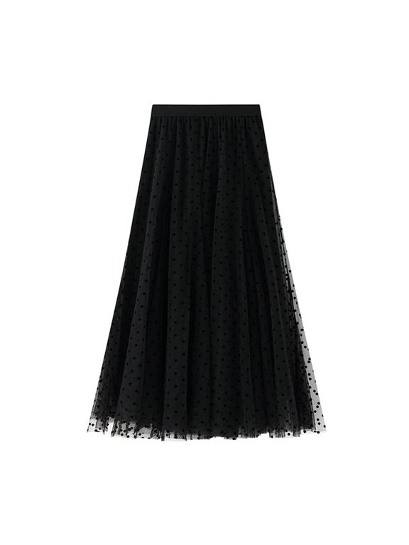 Women’s Elastic High Waist Tutu Tulle Skirt Sweet Floral Print Pleated 3-Layers Mesh Midi Fairy Skirts with Lined