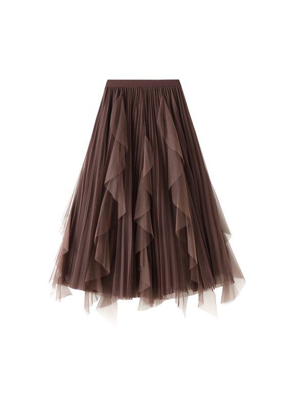 Women’s Mesh Layered Tulle Skirt Sheer Tutu Midi Skirt Tutu Tulle Skirt Elastic High Waist Midi Skirt