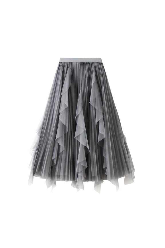Women’s Mesh Layered Tulle Skirt Sheer Tutu Midi Skirt Tutu Tulle Skirt Elastic High Waist Midi Skirt