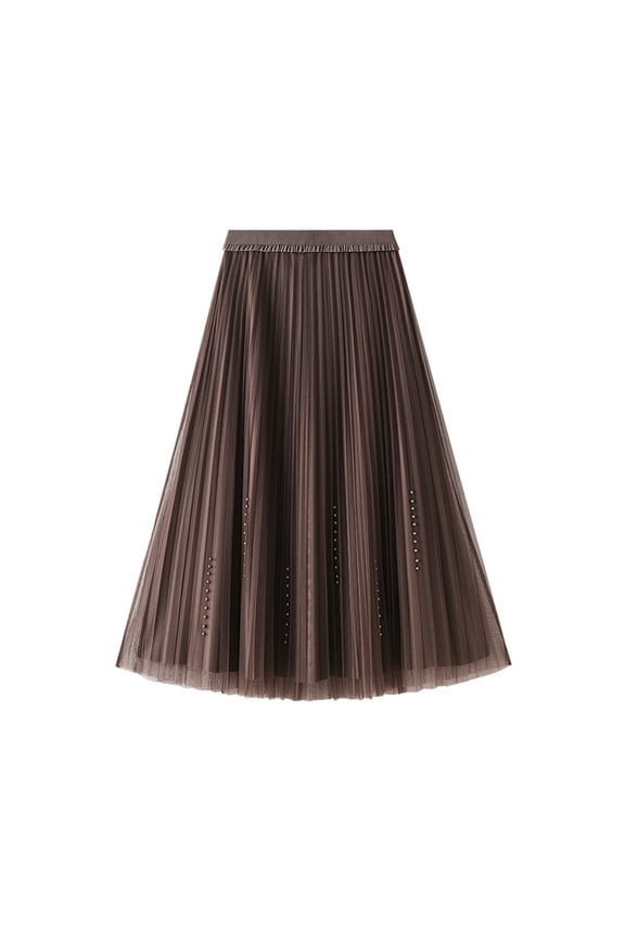 Women’s Tulle Skirts Tulle Skirts for Women High Waist Layered Floral Print Brown Skirt Mesh A-Line Midi Skirt