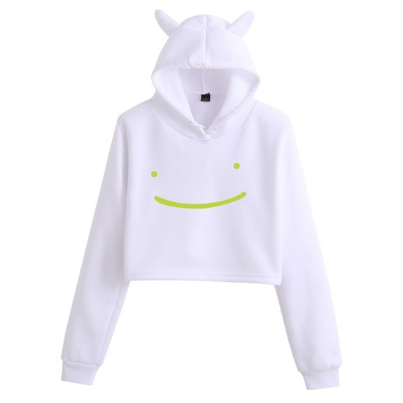 JMSUN dreamwastaken Cat Ear Hoodie Womens Girls Cat Ear Sweatshirts Dream SMP Short Pullover Smile Cute Top XXS-2XL