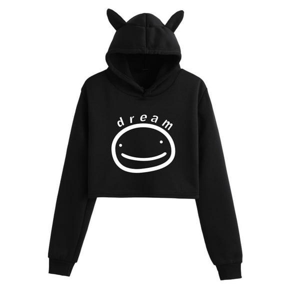 JMSUN dreamwastaken Cat Ear Hoodie Womens Girls Cat Ear Sweatshirts Dream SMP Short Pullover Smile Cute Top XXS-2XL